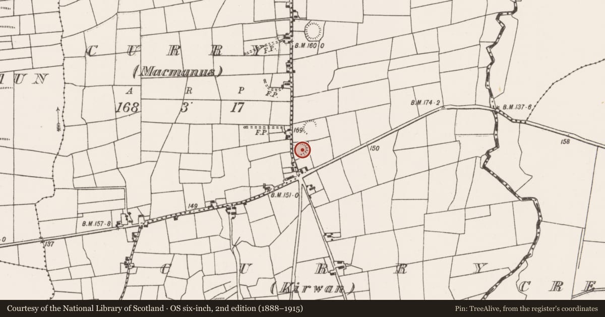 Ordnance Survey six-inch map, 2nd edition (1888–1915) covering the location of Souterrain, Curry (Kirwan), County Mayo, with a pin at the register's coordinates