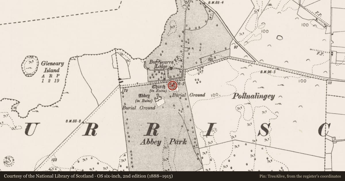 Ordnance Survey six-inch map, 2nd edition (1888–1915) covering the location of Church, Castlecarra, County Mayo, with a pin at the register's coordinates