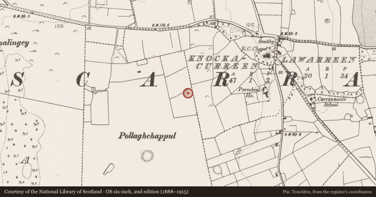 Ordnance Survey six-inch map, 2nd edition (1888–1915) covering the location of Souterrain, Drumnashinnagh, County Mayo, with a pin at the register's coordinates