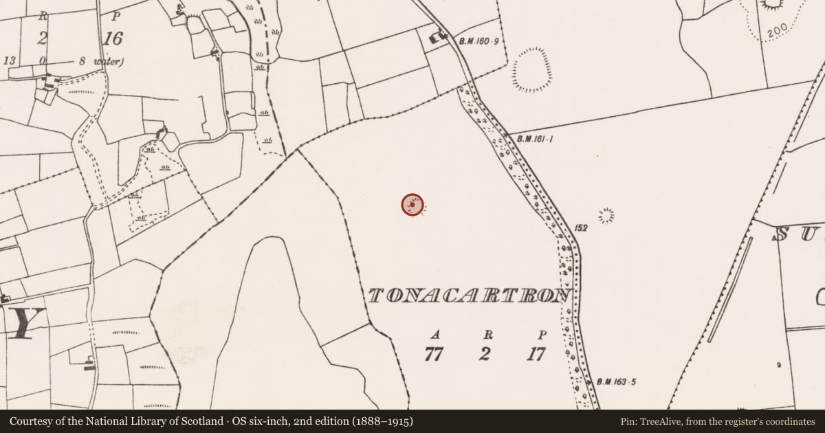 Ordnance Survey six-inch map, 2nd edition (1888–1915) covering the location of Ringfort - rath, Tonacartron, County Mayo, with a pin at the register's coordinates