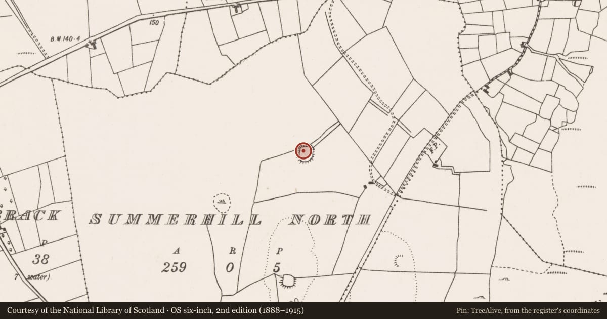 Ordnance Survey six-inch map, 2nd edition (1888–1915) covering the location of Ringfort - rath, Summerhill North, County Mayo, with a pin at the register's coordinates