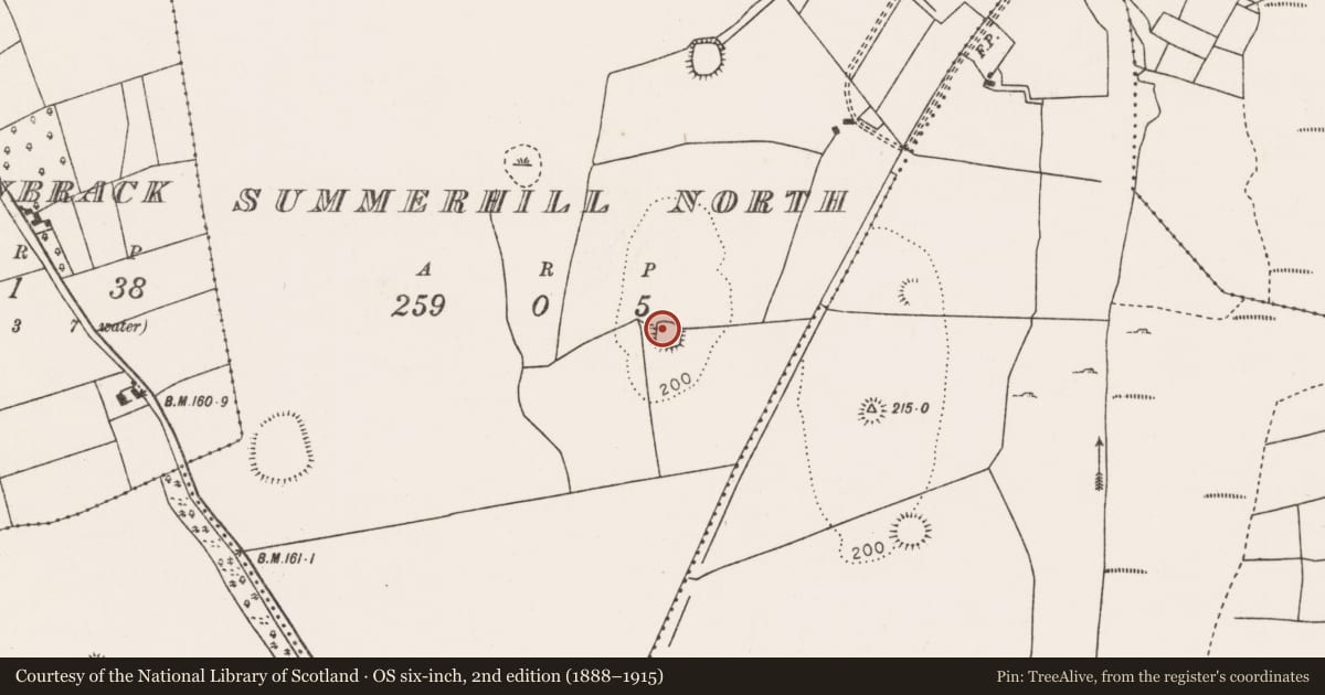 Ordnance Survey six-inch map, 2nd edition (1888–1915) covering the location of Ringfort - rath, Summerhill North, County Mayo, with a pin at the register's coordinates