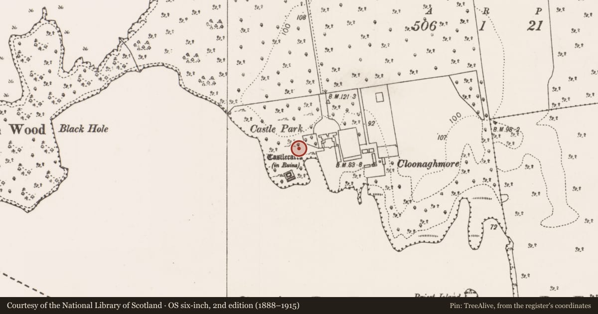 Ordnance Survey six-inch map, 2nd edition (1888–1915) covering the location of Gatehouse, Castlecarra, County Mayo, with a pin at the register's coordinates