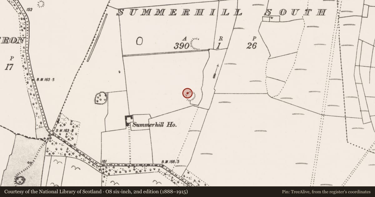 Ordnance Survey six-inch map, 2nd edition (1888–1915) covering the location of Ringfort - rath, Summerhill South, County Mayo, with a pin at the register's coordinates
