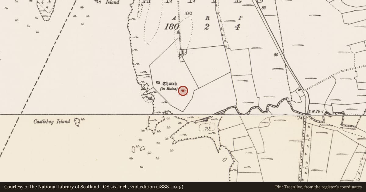 Ordnance Survey six-inch map, 2nd edition (1888–1915) covering the location of Religious house - Augustinian nuns, Annies, County Mayo, with a pin at the register's coordinates