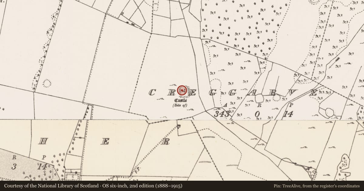 Ordnance Survey six-inch map, 2nd edition (1888–1915) covering the location of Bawn, Creggarve, County Mayo, with a pin at the register's coordinates
