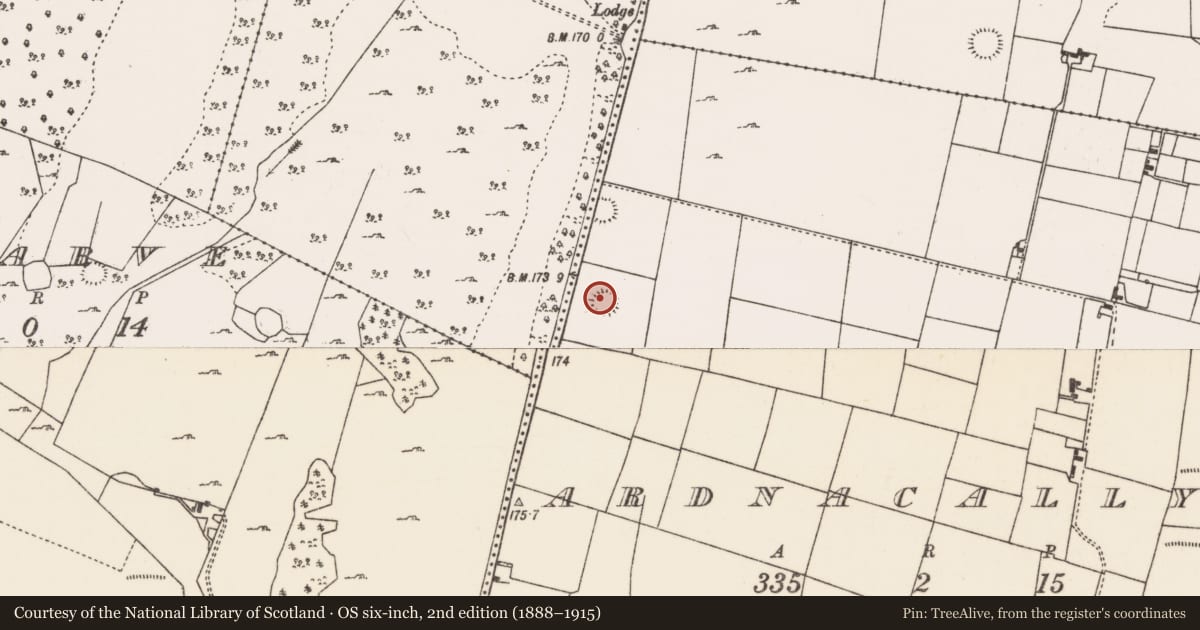 Ordnance Survey six-inch map, 2nd edition (1888–1915) covering the location of Ringfort - rath, Ardnacally, County Mayo, with a pin at the register's coordinates
