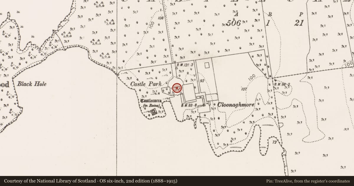 Ordnance Survey six-inch map, 2nd edition (1888–1915) covering the location of House - 16th/17th century, Castlecarra, County Mayo, with a pin at the register's coordinates