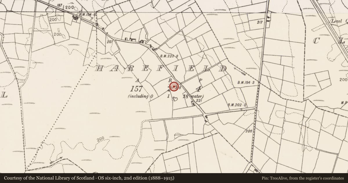 Ordnance Survey six-inch map, 2nd edition (1888–1915) covering the location of Enclosure, Harefield, County Mayo, with a pin at the register's coordinates