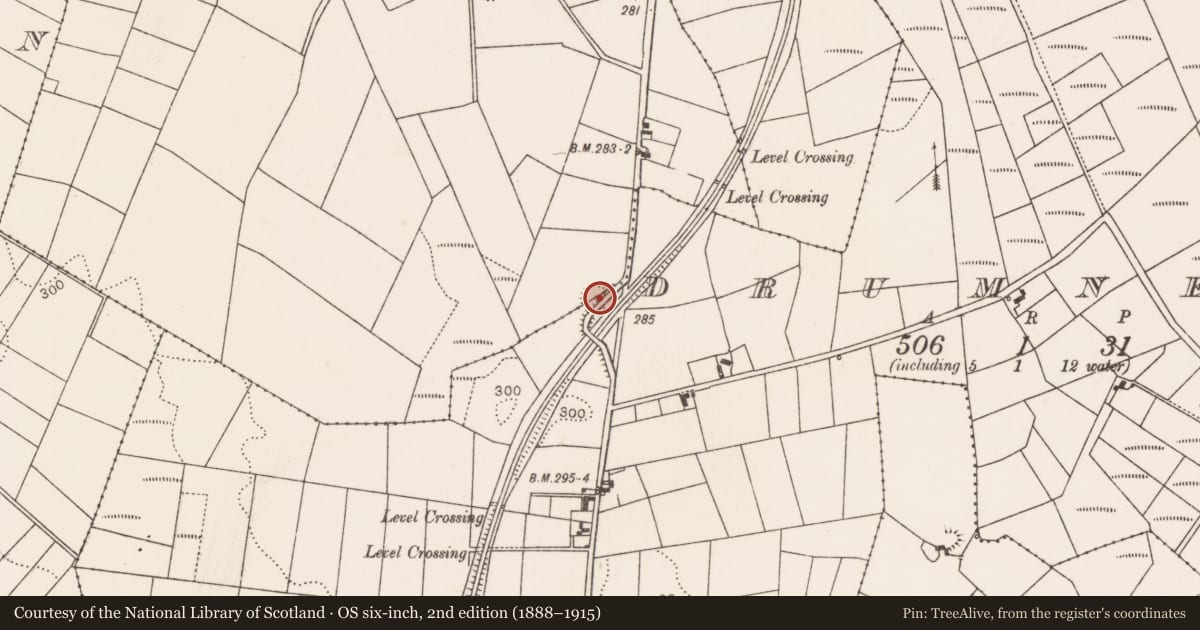 Ordnance Survey six-inch map, 2nd edition (1888–1915) covering the location of Enclosure, Aghareville Upper, Drumneen, County Mayo, with a pin at the register's coordinates