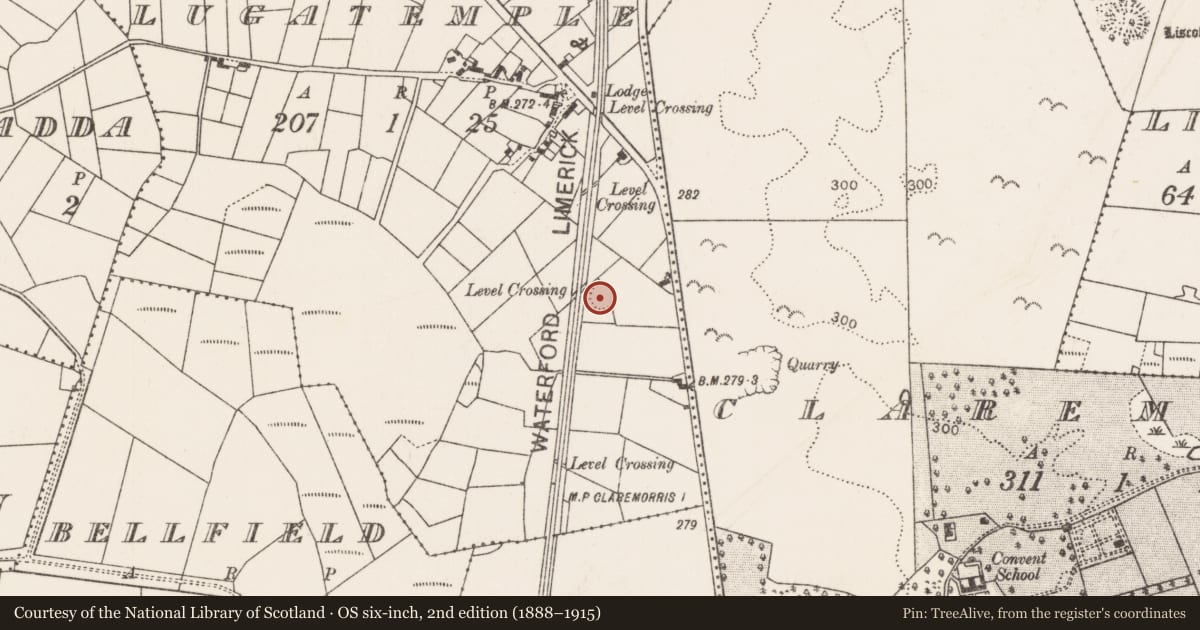 Ordnance Survey six-inch map, 2nd edition (1888–1915) covering the location of Enclosure, Lugatemple, County Mayo, with a pin at the register's coordinates