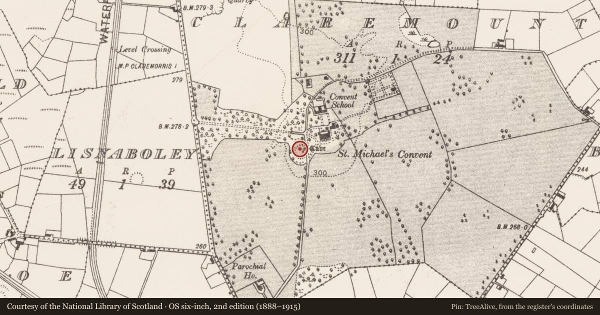 Ordnance Survey six-inch map, 2nd edition (1888–1915) covering the location of Souterrain, Claremount, County Mayo, with a pin at the register's coordinates