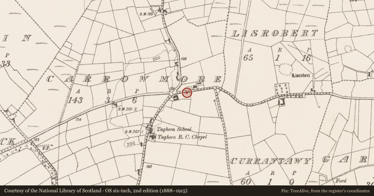 Ordnance Survey six-inch map, 2nd edition (1888–1915) covering the location of Enclosure, County Mayo, with a pin at the register's coordinates