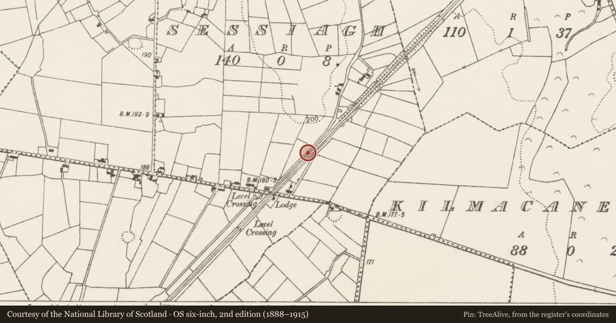 Ordnance Survey six-inch map, 2nd edition (1888–1915) covering the location of Enclosure, Sessiagh, County Mayo, with a pin at the register's coordinates