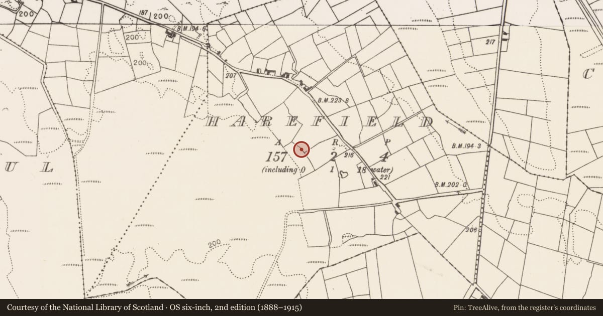 Ordnance Survey six-inch map, 2nd edition (1888–1915) covering the location of Megalithic tomb - wedge tomb, Harefield, County Mayo, with a pin at the register's coordinates