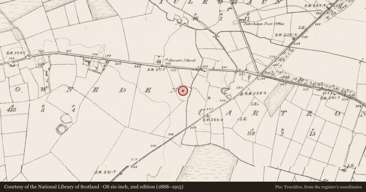 Ordnance Survey six-inch map, 2nd edition (1888–1915) covering the location of Enclosure, Carrowneden (Costello By., Annagh Par.), County Mayo, with a pin at the register's coordinates