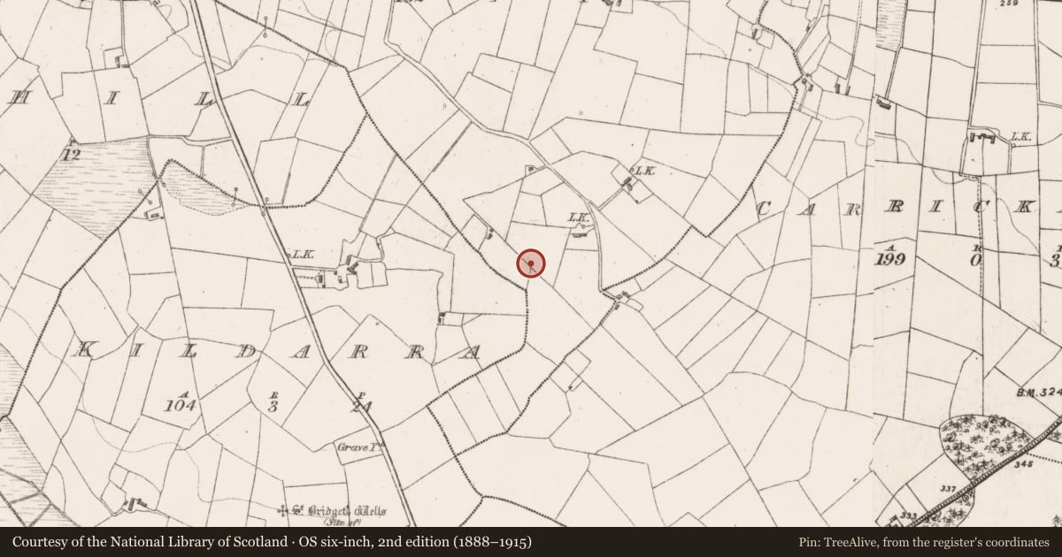 Ordnance Survey six-inch map, 2nd edition (1888–1915) covering the location of Mound, Cornacarta, County Mayo, with a pin at the register's coordinates