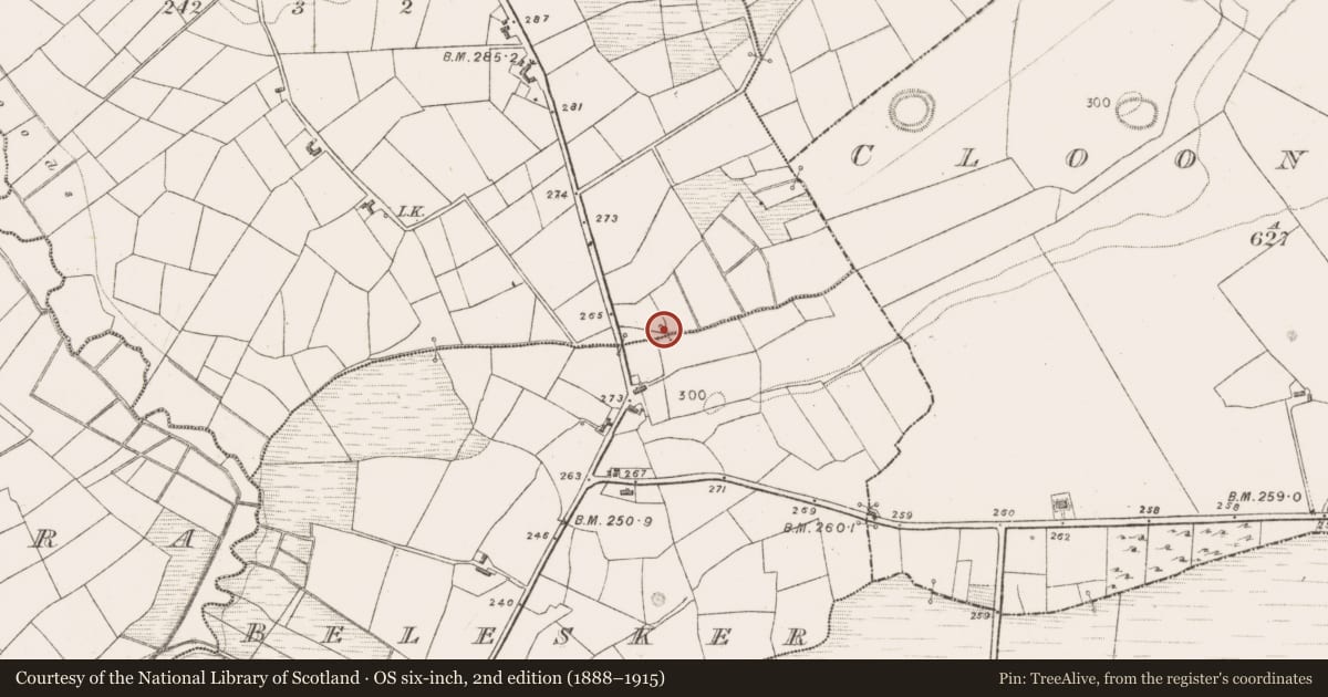 Ordnance Survey six-inch map, 2nd edition (1888–1915) covering the location of Fulacht fia, Cloonbulban, County Mayo, with a pin at the register's coordinates