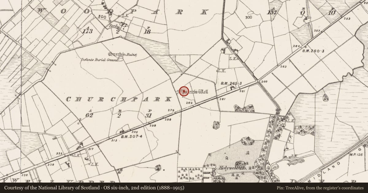Ordnance Survey six-inch map, 2nd edition (1888–1915) covering the location of Cross, Holywell Lower, County Mayo, with a pin at the register's coordinates