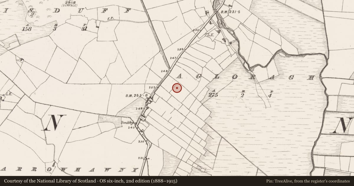 Ordnance Survey six-inch map, 2nd edition (1888–1915) covering the location of Enclosure, Agloragh, County Mayo, with a pin at the register's coordinates