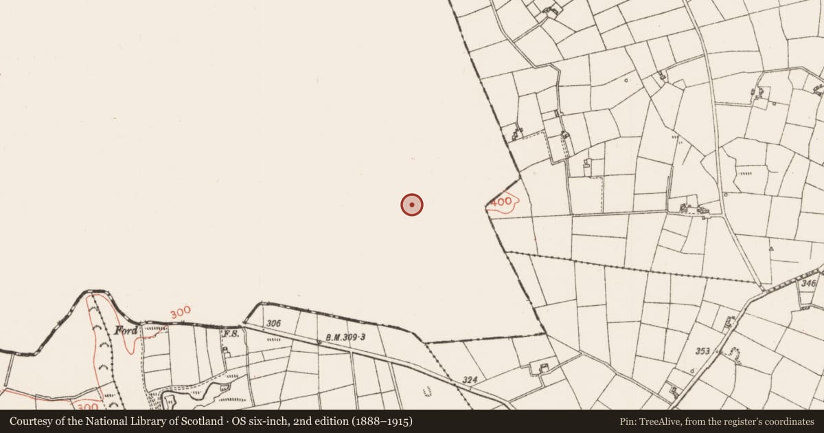 Ordnance Survey six-inch map, 2nd edition (1888–1915) covering the location of Ogham stone, Ballybeg, County Mayo, with a pin at the register's coordinates