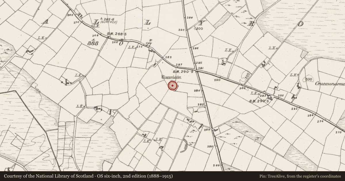 Ordnance Survey six-inch map, 2nd edition (1888–1915) covering the location of Souterrain, Levallyroe, County Mayo, with a pin at the register's coordinates