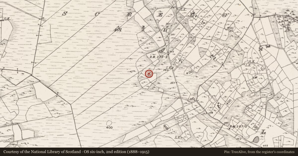 Ordnance Survey six-inch map, 2nd edition (1888–1915) covering the location of Earthwork, Scregg (Costello By., Annagh Par.), County Mayo, with a pin at the register's coordinates