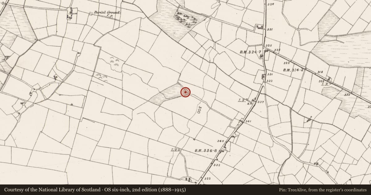 Ordnance Survey six-inch map, 2nd edition (1888–1915) covering the location of Burnt mound, Grallagh, County Mayo, with a pin at the register's coordinates