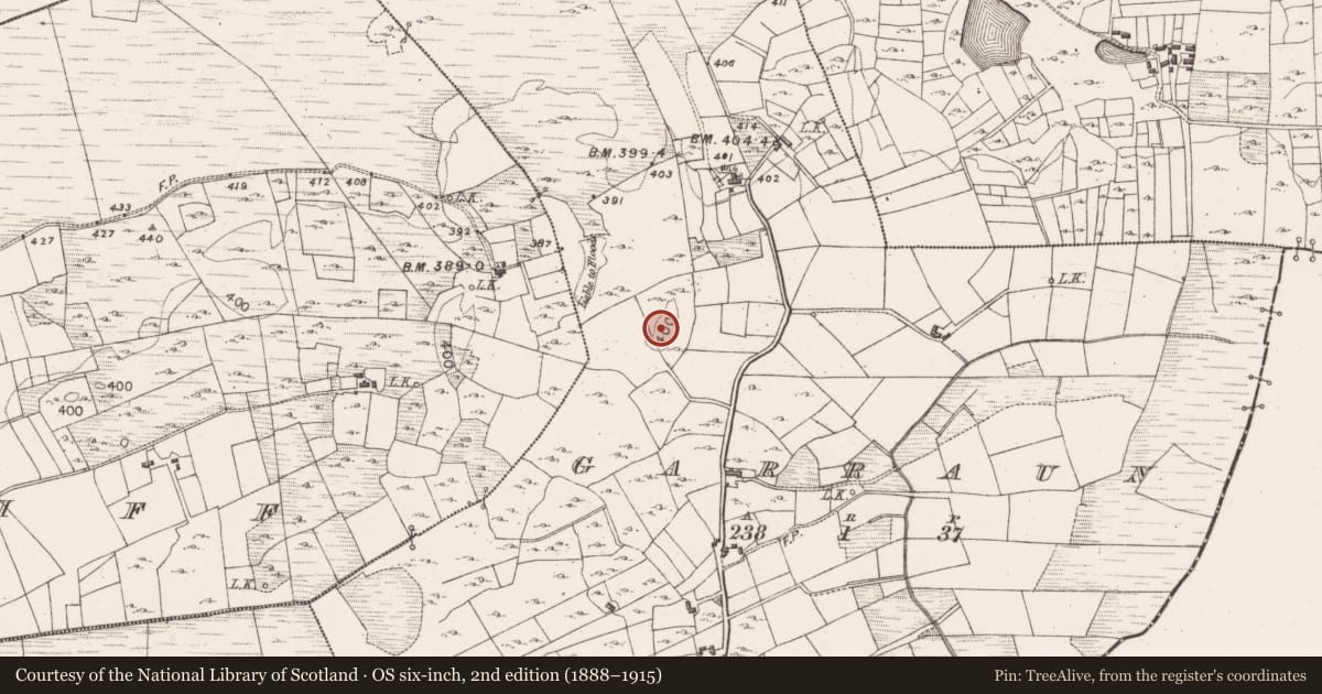 Ordnance Survey six-inch map, 2nd edition (1888–1915) covering the location of Enclosure, Garraun, County Mayo, with a pin at the register's coordinates