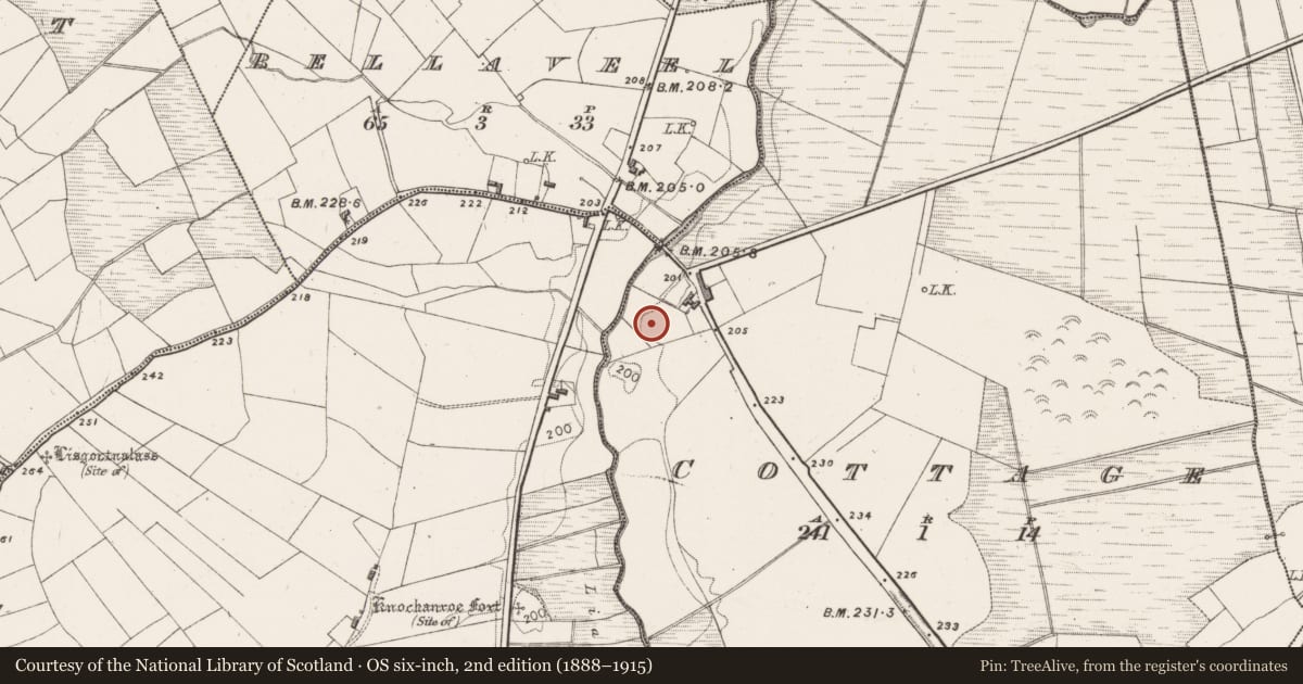 Ordnance Survey six-inch map, 2nd edition (1888–1915) covering the location of Mound, Cottage, County Mayo, with a pin at the register's coordinates