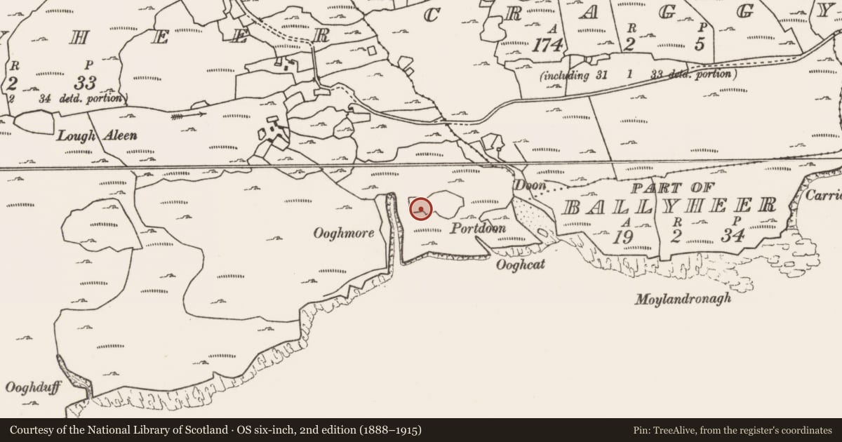 Ordnance Survey six-inch map, 2nd edition (1888–1915) covering the location of Ringfort - unclassified, Ballyheer, County Mayo, with a pin at the register's coordinates