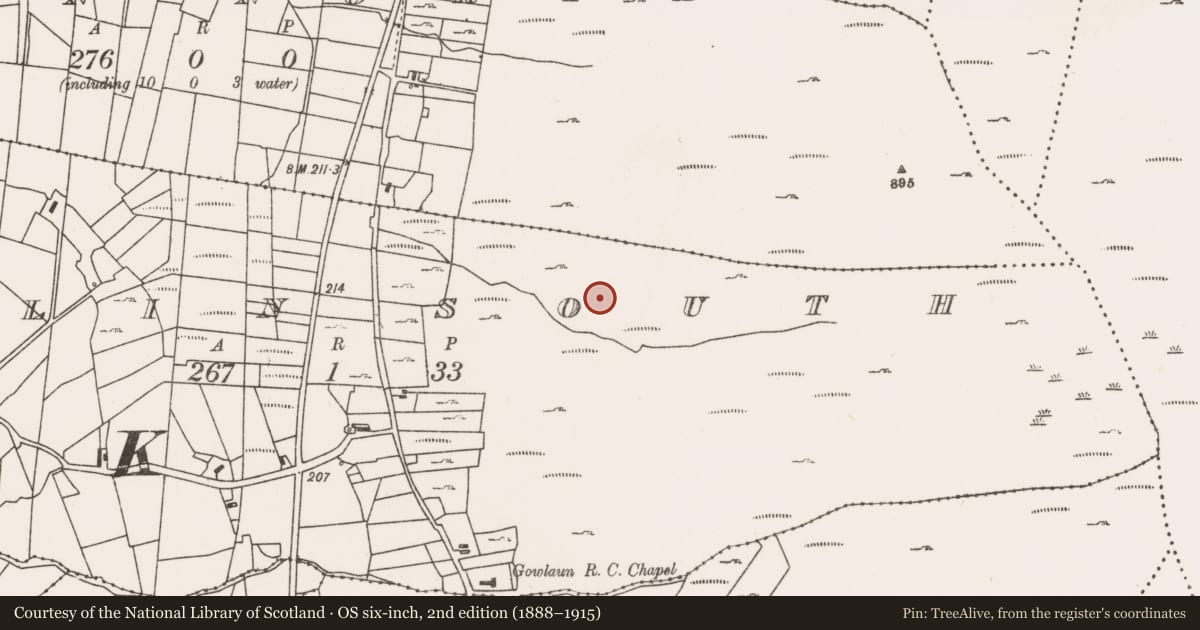 Ordnance Survey six-inch map, 2nd edition (1888–1915) covering the location of Fulacht fia, Devlin South, County Mayo, with a pin at the register's coordinates