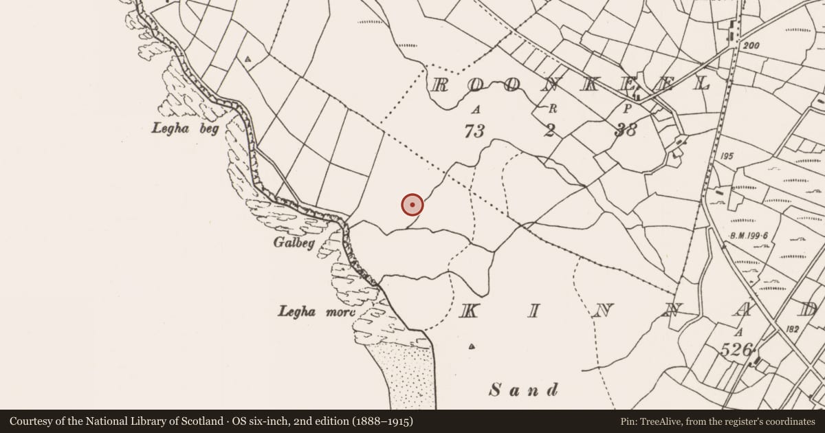 Ordnance Survey six-inch map, 2nd edition (1888–1915) covering the location of Enclosure, Kinnadoohy, County Mayo, with a pin at the register's coordinates