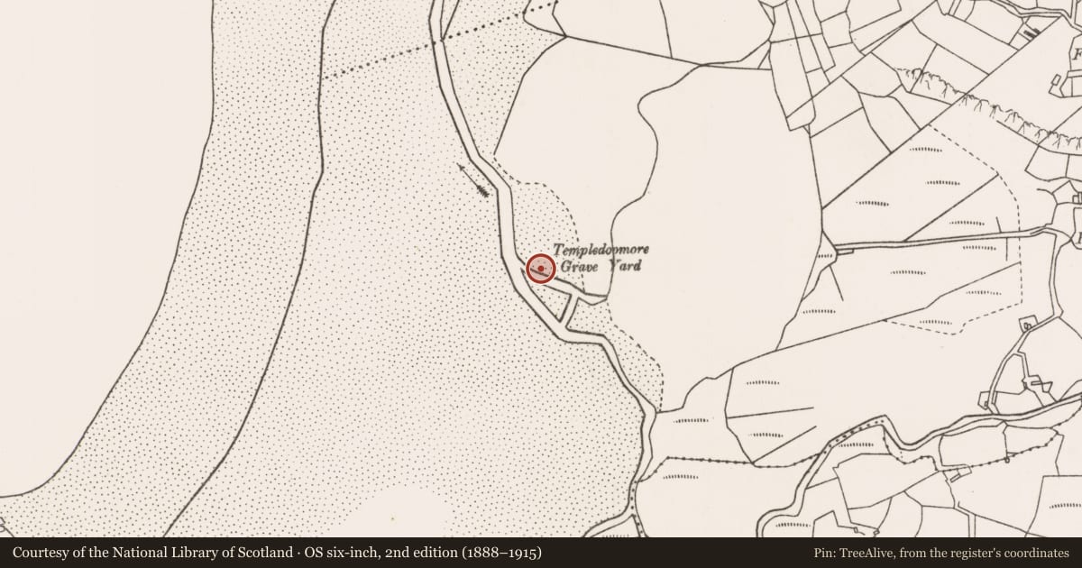 Ordnance Survey six-inch map, 2nd edition (1888–1915) covering the location of Church, Tallavbaun, County Mayo, with a pin at the register's coordinates