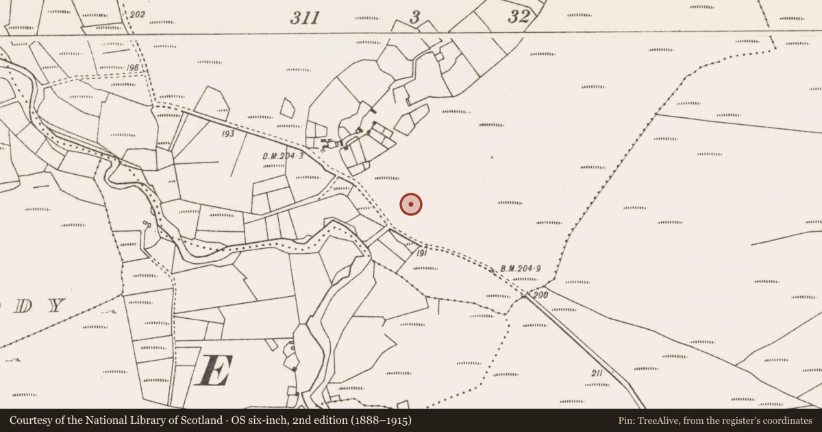 Ordnance Survey six-inch map, 2nd edition (1888–1915) covering the location of Standing stone, Derryheeagh, County Mayo, with a pin at the register's coordinates
