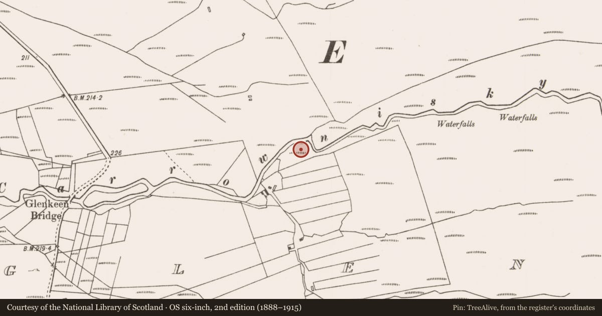 Ordnance Survey six-inch map, 2nd edition (1888–1915) covering the location of Ringfort - cashel, Glenkeen, County Mayo, with a pin at the register's coordinates