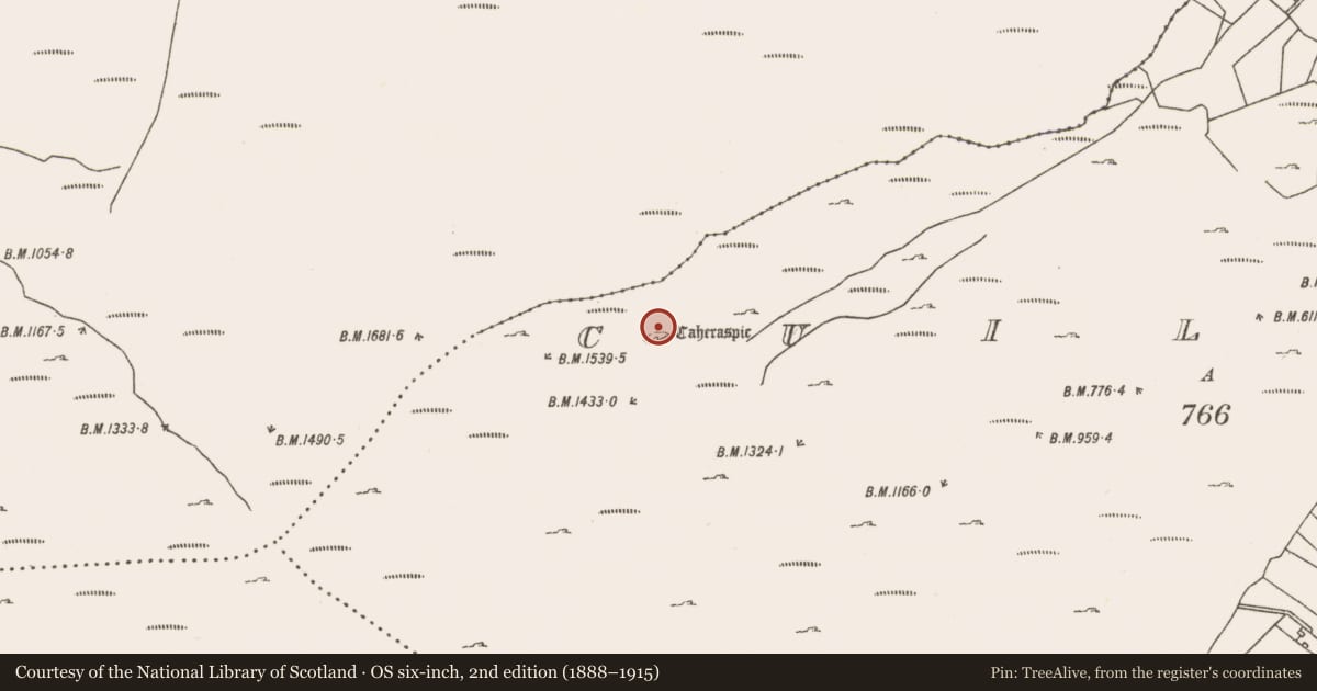 Ordnance Survey six-inch map, 2nd edition (1888–1915) covering the location of Enclosure, Cuilmore, County Mayo, with a pin at the register's coordinates