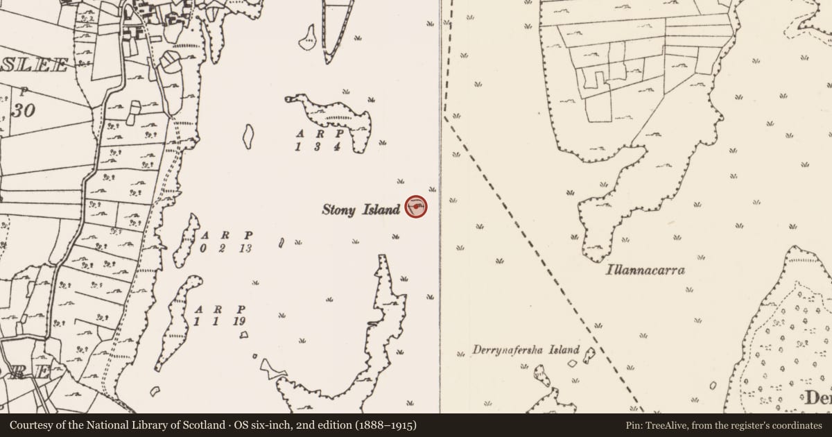 Ordnance Survey six-inch map, 2nd edition (1888–1915) covering the location of Crannog, Lough Carra, County Mayo, with a pin at the register's coordinates