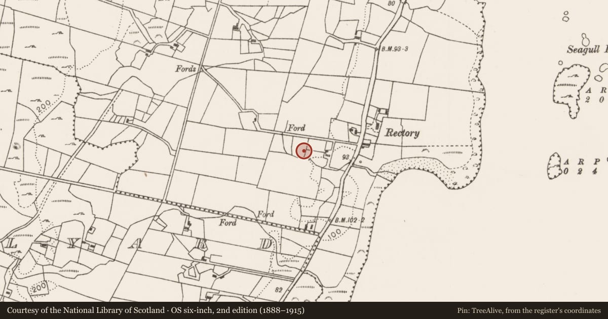 Ordnance Survey six-inch map, 2nd edition (1888–1915) covering the location of Enclosure, Tawnagh, County Mayo, with a pin at the register's coordinates