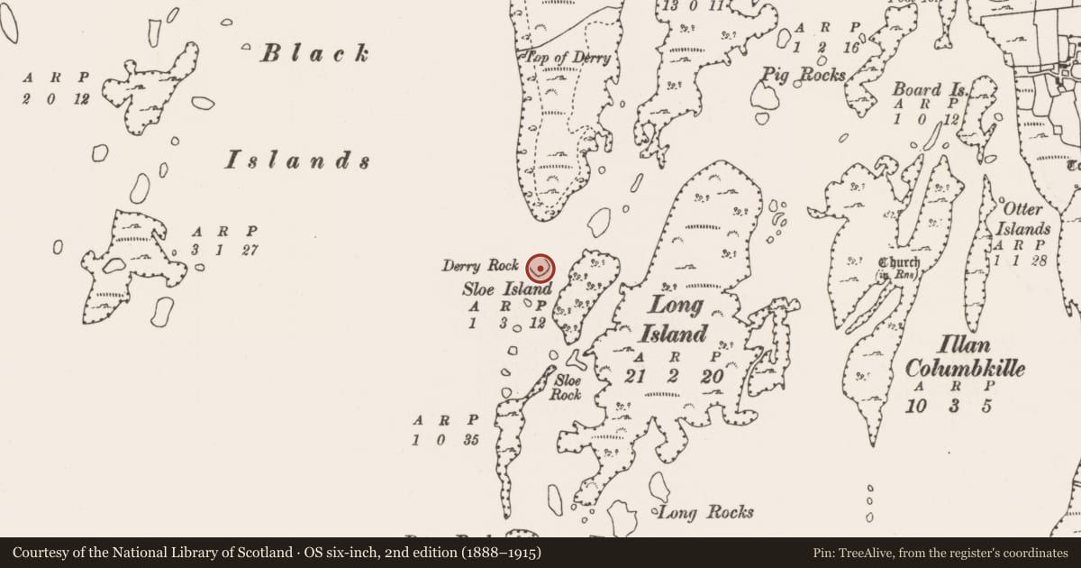 Ordnance Survey six-inch map, 2nd edition (1888–1915) covering the location of Crannog, Lough Mask, County Mayo, with a pin at the register's coordinates