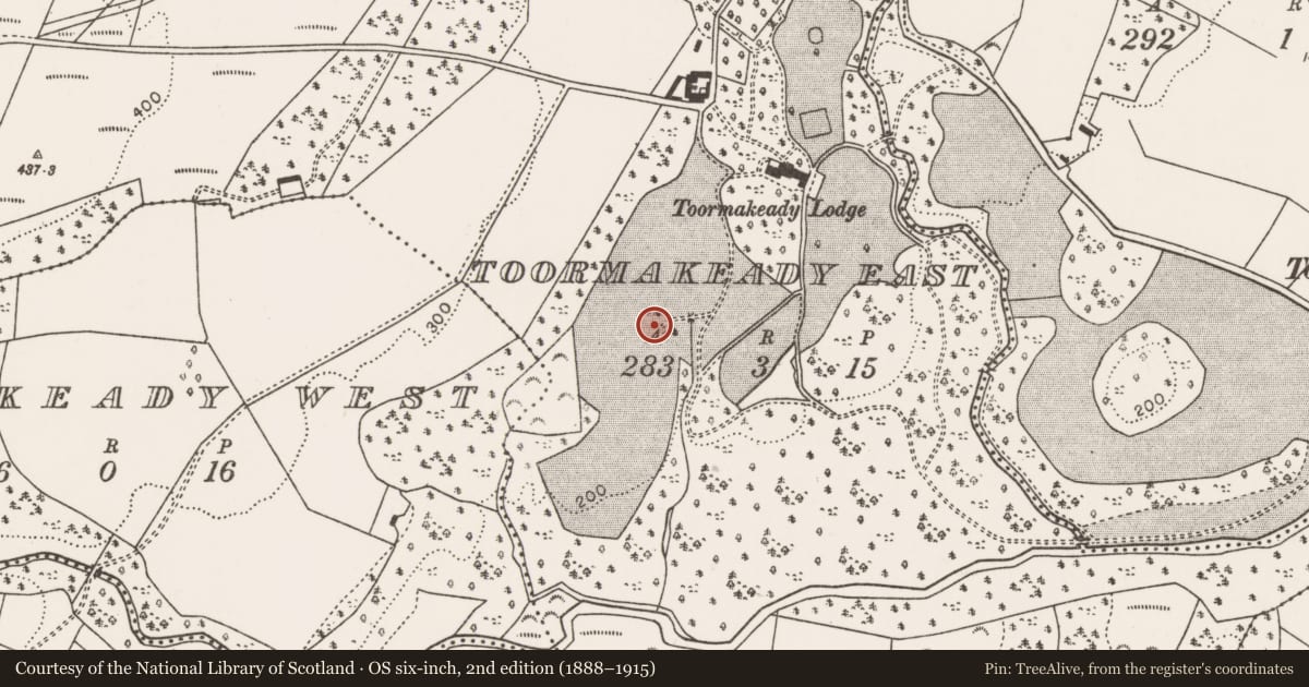 Ordnance Survey six-inch map, 2nd edition (1888–1915) covering the location of Crannog, Tuar Mhic Éadaigh Thoir, County Mayo, with a pin at the register's coordinates