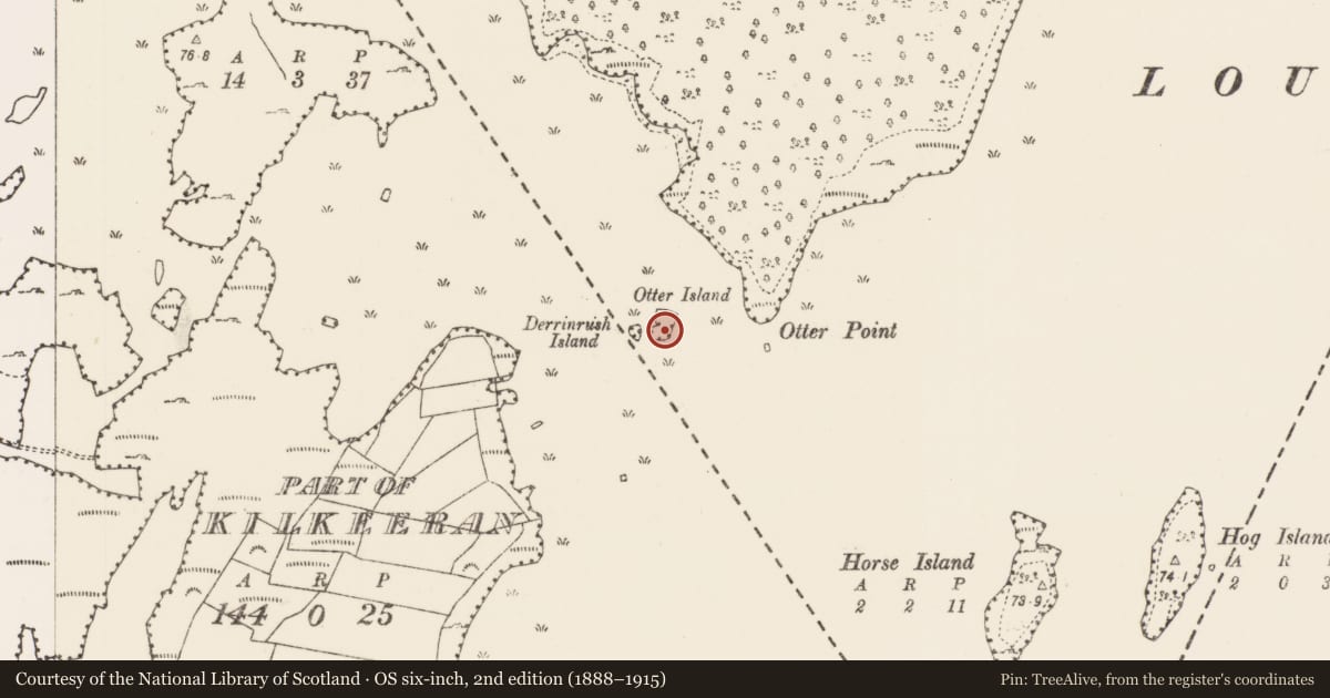 Ordnance Survey six-inch map, 2nd edition (1888–1915) covering the location of Crannog, Lough Carra, County Mayo, with a pin at the register's coordinates