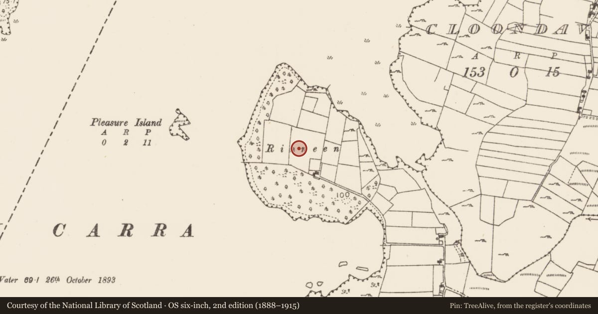 Ordnance Survey six-inch map, 2nd edition (1888–1915) covering the location of Enclosure, Brownstown Or Donnageaga, County Mayo, with a pin at the register's coordinates