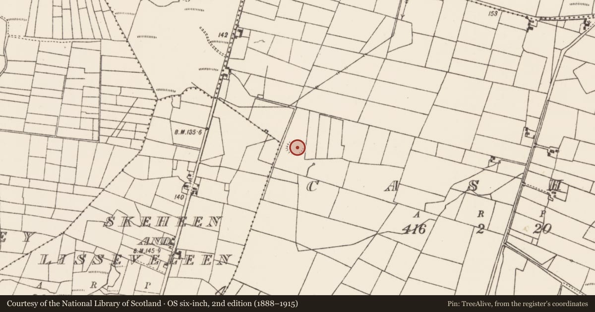 Ordnance Survey six-inch map, 2nd edition (1888–1915) covering the location of Ringfort - cashel, County Mayo, with a pin at the register's coordinates