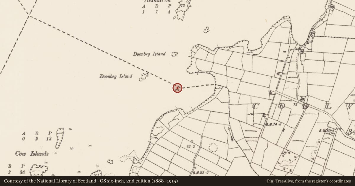 Ordnance Survey six-inch map, 2nd edition (1888–1915) covering the location of Crannog, Lough Carra, County Mayo, with a pin at the register's coordinates