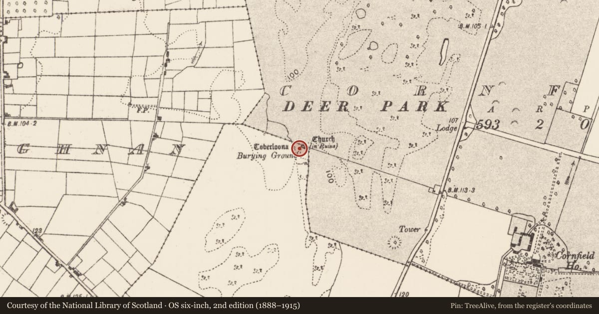 Ordnance Survey six-inch map, 2nd edition (1888–1915) covering the location of Ritual site - holy well, Ballywalter (Kilmaine By., Robeen Par.), County Mayo, with a pin at the register's coordinates