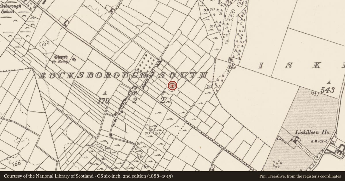 Ordnance Survey six-inch map, 2nd edition (1888–1915) covering the location of Souterrain, Rocksborough South, County Mayo, with a pin at the register's coordinates