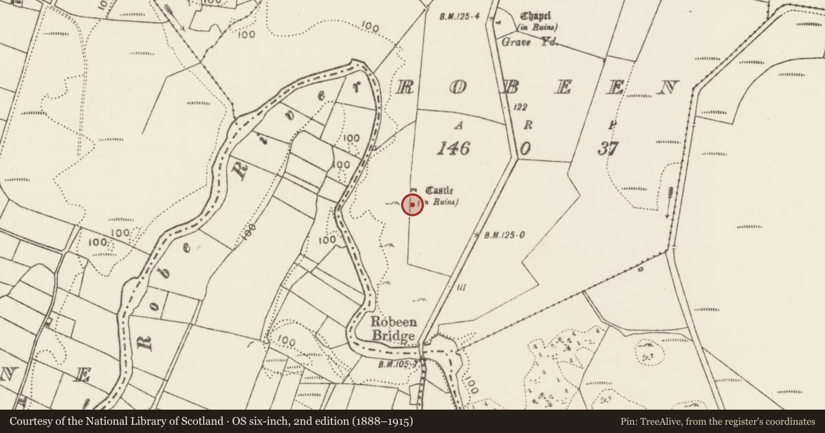 Ordnance Survey six-inch map, 2nd edition (1888–1915) covering the location of Earthwork, Robeen, County Mayo, with a pin at the register's coordinates
