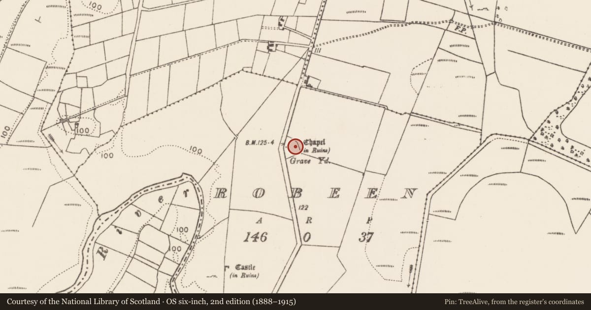 Ordnance Survey six-inch map, 2nd edition (1888–1915) covering the location of Graveyard, Robeen, County Mayo, with a pin at the register's coordinates