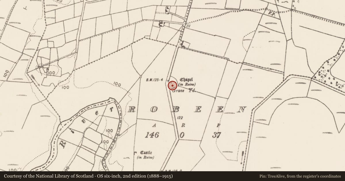 Ordnance Survey six-inch map, 2nd edition (1888–1915) covering the location of Enclosure, Robeen, County Mayo, with a pin at the register's coordinates